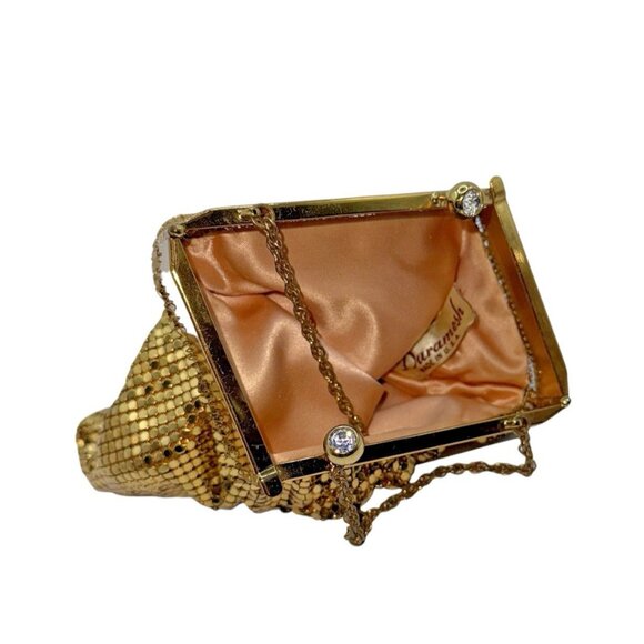 Vtg Gold Mesh Purse Evening Bag Duramesh 50s Hollywood Regency Art Deco USA - Picture 13 of 16